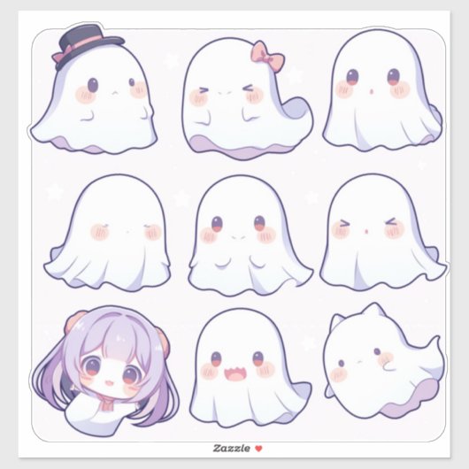 Chibi Pop Art Ghosts Aangepaste gesneden Vinyl Sti Sticker (Vel)