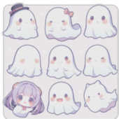 Chibi Pop Art Ghosts Aangepaste gesneden Vinyl Sti Sticker (Voorkant)