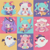 Chibi Pop Art Halloween Custom-Cut Vinyl Stickers (Voorkant)