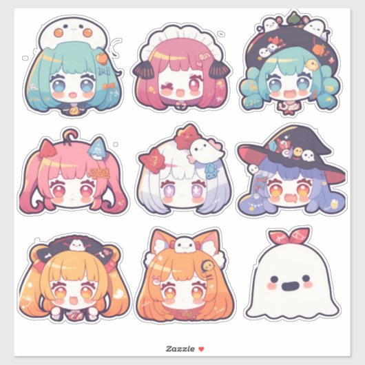 Chibi Pop Art Halloween Custom-Cut Vinyl Stickers (Vel)