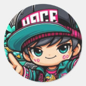 Chibi Power: Schattigee anime-Sticker Ronde Sticker (Voorkant)