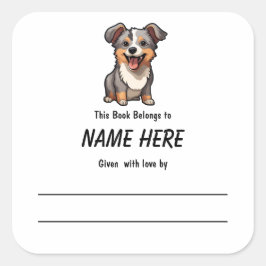 Chibi Puppy Kinderboekenplaat met bericht Vierkante Sticker
