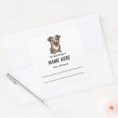 Chibi Puppy Kinderboekenplaat met bericht Vierkante Sticker (Envelop)