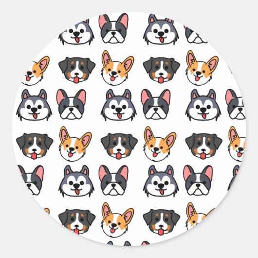 Chibi Puppy Pack patroon - tekenfilmhondstijl Ronde Sticker (Voorkant)