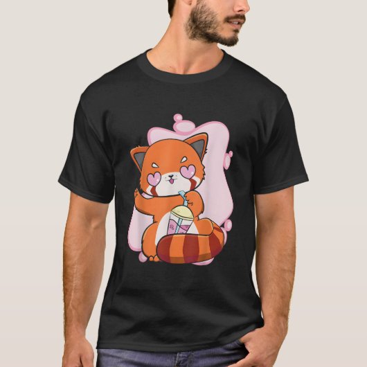 Chibi Red Panda With Boba Tea Bubble Otaku Anime B T-shirt (Voorkant)