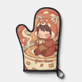 Chibi Rode Panda Brouw Hittebestendige Ovenwant (Voorkant)
