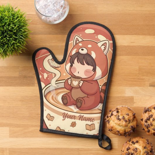 Chibi Rode Panda Brouw Hittebestendige Ovenwant (Top down)