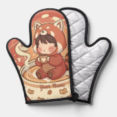 Chibi Rode Panda Brouw Hittebestendige Ovenwant (Voorkant / Achterkant)