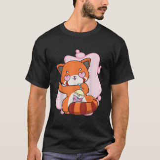 Chibi Rode Panda Met Boba Thee Bubbel Otaku Anime T-shirt