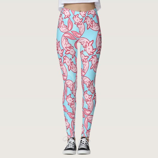 Chibi roze Axolotl patroon Chido Leggings (Voorkant)