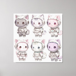 Chibi Ruimtevaart Kitten Kawaii Bemanning Canvas Afdruk
