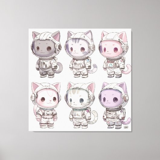 Chibi Ruimtevaart Kitten Kawaii Bemanning Canvas Afdruk (Voorkant)