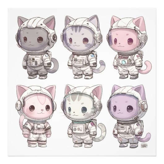 Chibi Ruimtevaart Kitten Kawaii Bemanning Foto Afdruk (Voorkant)