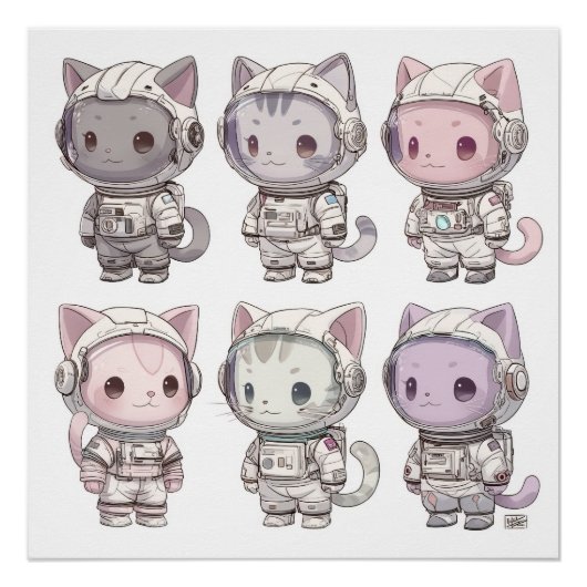 Chibi Ruimtevaart Kitten Kawaii Bemanning Perfect Poster (Voorkant)