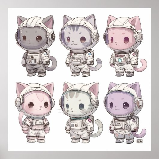 Chibi Ruimtevaart Kitten Kawaii Bemanning Poster (Voorkant)