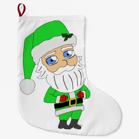 Chibi Santa green suit Grote Kerstsok (Voorkant)
