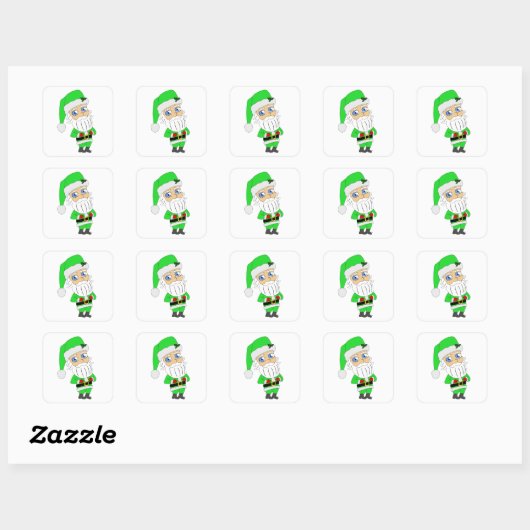 Chibi Santa green suit Vierkante Sticker (Vel)