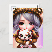 Chibi Schattig klein meisje gekleed in de winter Briefkaart (Voorkant / Achterkant)