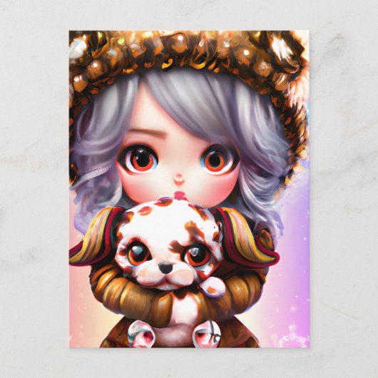 Chibi Schattig klein meisje gekleed in de winter Briefkaart (Voorkant)