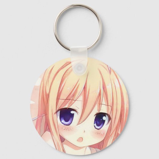 Chibi schattige blonde anime meisje met indigo bla sleutelhanger (Voorkant)