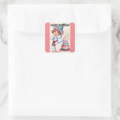 Chibi schopt verjaardagstaart vierkante sticker (Tas)