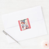 Chibi schopt verjaardagstaart vierkante sticker (Envelop)