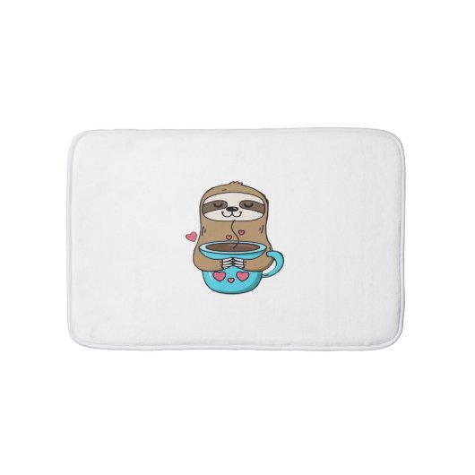 Chibi Sloth Coffee Lover – Schattigee Kawaii Sloth Badmat (Voorkant)