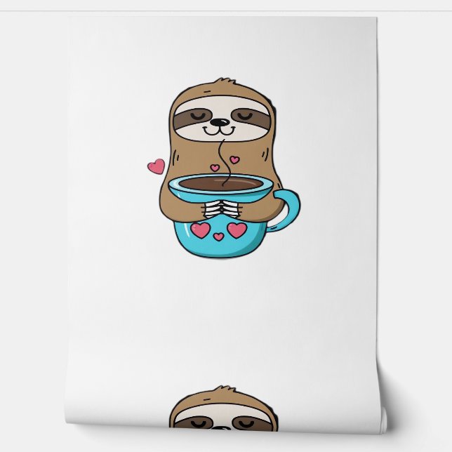 Chibi Sloth Coffee Lover – Schattigee Kawaii Sloth Behang (Afrollen)