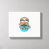 Chibi Sloth Coffee Lover – Schattigee Kawaii Sloth Canvas Afdruk (Voorkant)