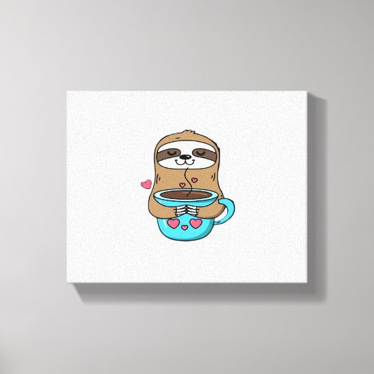 Chibi Sloth Coffee Lover – Schattigee Kawaii Sloth Canvas Afdruk (Voorkant)