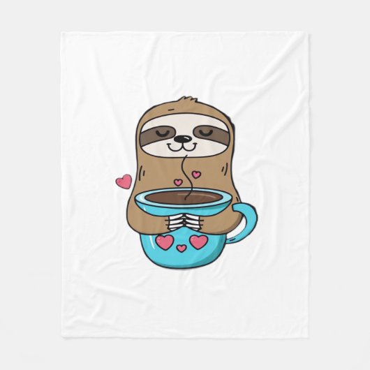 Chibi Sloth Coffee Lover – Schattigee Kawaii Sloth Fleece Deken (Voorkant)