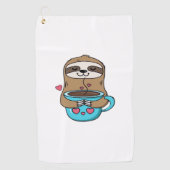 Chibi Sloth Coffee Lover – Schattigee Kawaii Sloth Golfhanddoek (Voorkant)