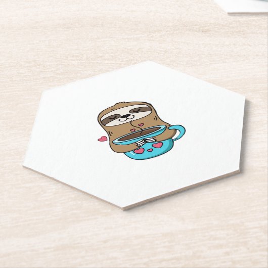 Chibi Sloth Coffee Lover – Schattigee Kawaii Sloth Kartonnen Onderzetters (Schuin)