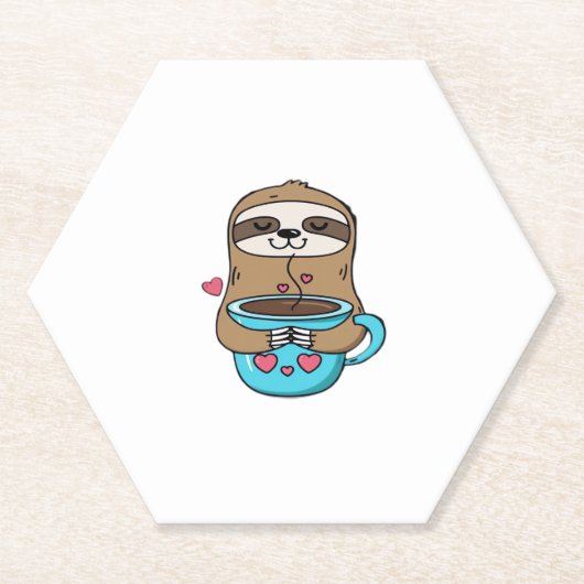 Chibi Sloth Coffee Lover – Schattigee Kawaii Sloth Kartonnen Onderzetters (Voorkant)