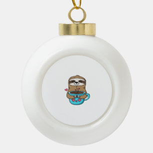 Chibi Sloth Coffee Lover – Schattigee Kawaii Sloth Keramische Bal Ornament