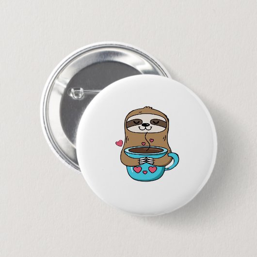 Chibi Sloth Coffee Lover – Schattigee Kawaii Sloth Ronde Button 5,7 Cm (Voorkant /achterkant)