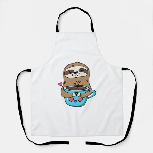 Chibi Sloth Coffee Lover – Schattigee Kawaii Sloth Schort (Voorkant)