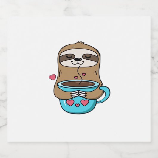 Chibi Sloth Coffee Lover – Schattigee Kawaii Sloth Sparkling Wijnetiket (Enkel label)