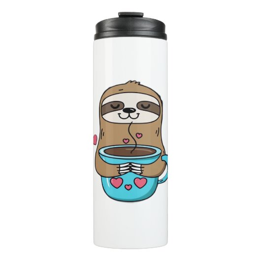 Chibi Sloth Coffee Lover – Schattigee Kawaii Sloth Thermosbeker (Voorkant)