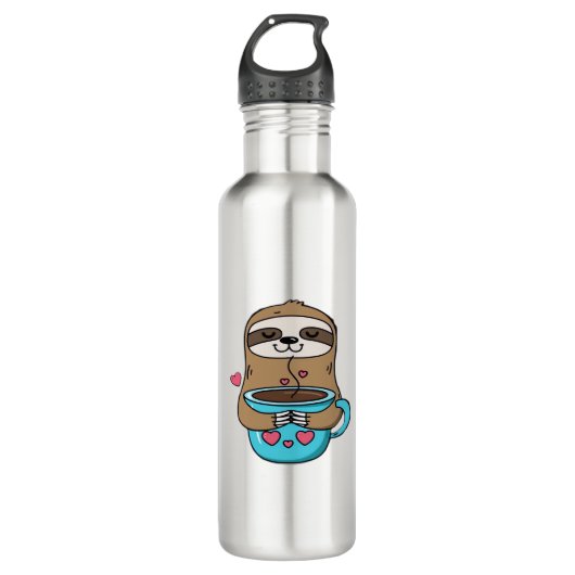 Chibi Sloth Coffee Lover – Schattigee Kawaii Sloth Waterfles (Voorkant)