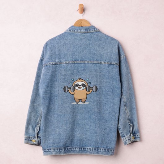 Chibi Sloth Gym Fail – Schattigee Kawaii Funny Wor Denim Jacket (Hangar)