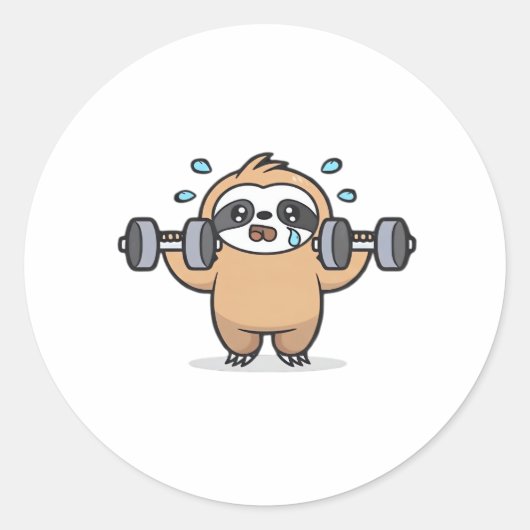 Chibi Sloth Gym Fail – Schattigee Kawaii Funny Wor Ronde Sticker (Voorkant)