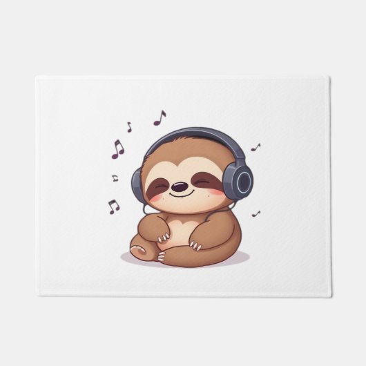 Chibi Sloth with Headphones � Cute Kawaii Relaxing Deurmat (Voorkant)