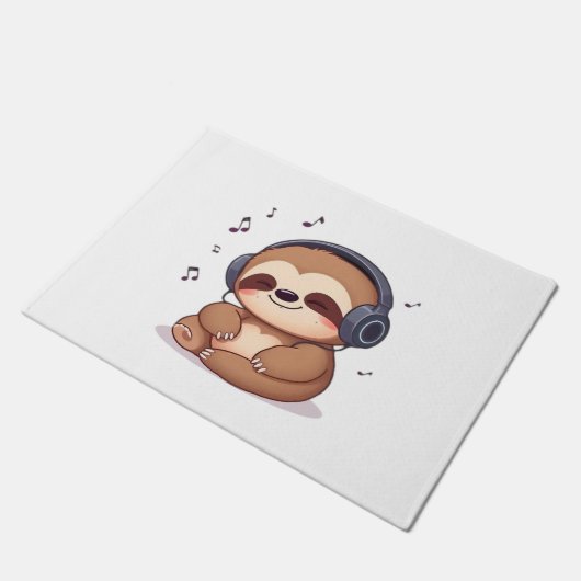 Chibi Sloth with Headphones � Cute Kawaii Relaxing Deurmat (Schuin)