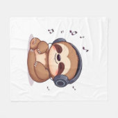 Chibi Sloth with Headphones � Cute Kawaii Relaxing Fleece Deken (Voorkant (Horizontaal))