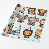 Chibi-stijl dieren in Petten Cadeaupapier (Uitgerold)