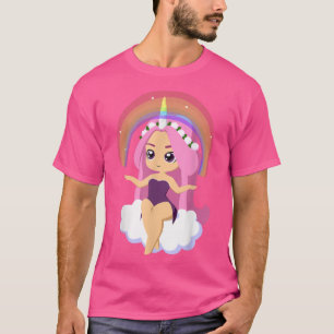Chibi stijl Kawaii Anime Meisje Regenboog Eenhoorn T-shirt