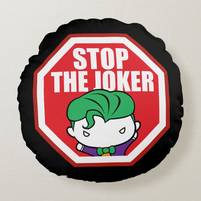 Chibi "Stop the Joker"-teken Rond Kussen (Voorkant)