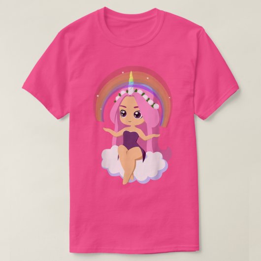 Chibi style Kawaii Anime Girl Rainbow Unicorn T-shirt (Design voorkant)