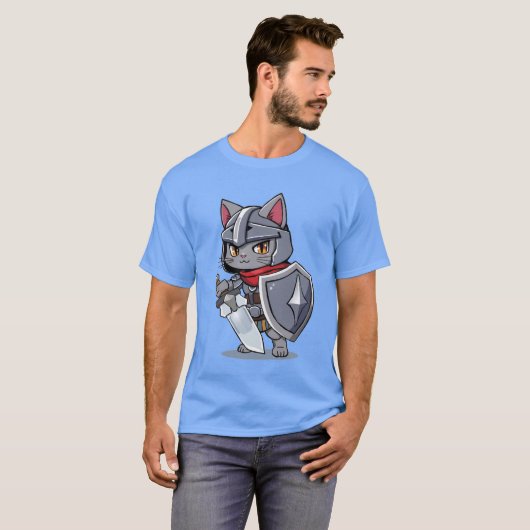 Chibi Style Medieval Cat Swordsman T-shirt (Voorkant volledig)